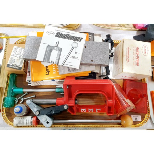 95 - A Lee Challenger reloading press together with a Lee Auto-Prime, a Lee powder measure, reloading dat... 