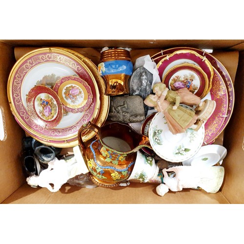 107 - A box of ceramics including Royal Dux and Limoges. No shipping. Arrange collection or your own packe... 