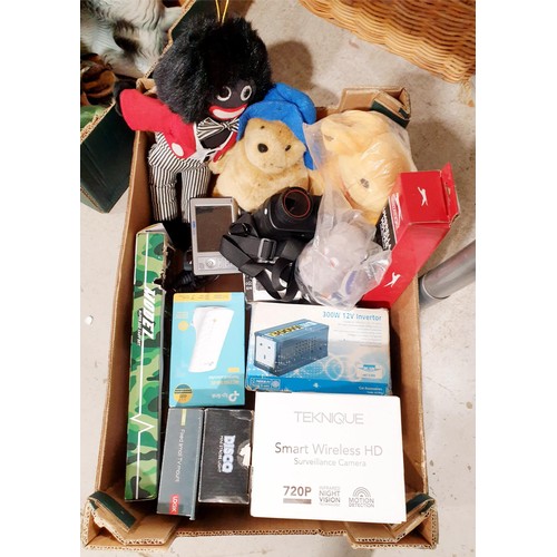 110 - A box including small electricals and soft toys. No shipping. Arrange collection or your own packer ... 