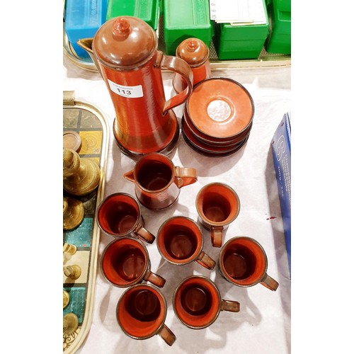 113 - A terracotta coffee service. No shipping. Arrange collection or your own packer and shipper, please.... 