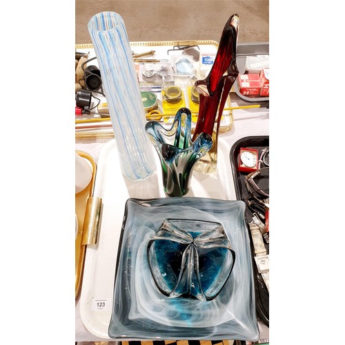 123 - A tray of Art Glass, the tallest 41cm. No shipping. Arrange collection or your own packer and shippe... 