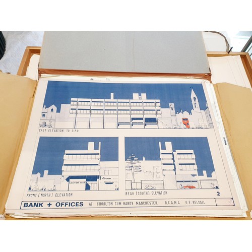 144 - An architect's folio case with architectural drawings, length 115cm, width 84cm. No shipping. Arrang... 