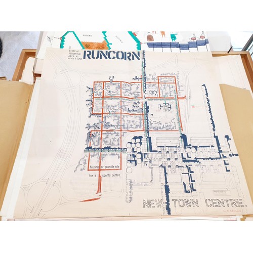 144 - An architect's folio case with architectural drawings, length 115cm, width 84cm. No shipping. Arrang... 