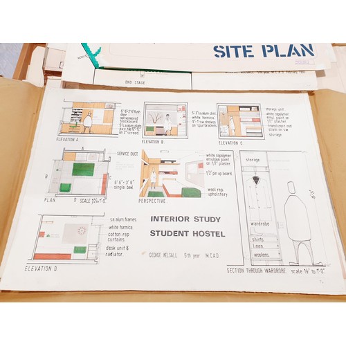 144 - An architect's folio case with architectural drawings, length 115cm, width 84cm. No shipping. Arrang... 