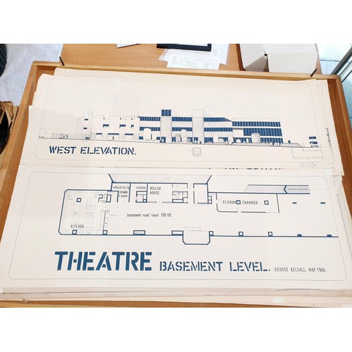 144 - An architect's folio case with architectural drawings, length 115cm, width 84cm. No shipping. Arrang... 