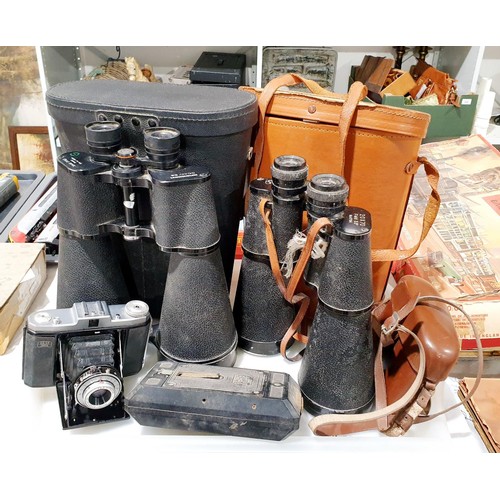 169 - A Carl Zeiss Ikon Mettar folding camera together with a Soho Pilot folding camera and two pairs of b... 