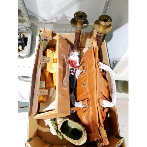 209 - A box of assorted including an Aulos wooden recorder. No shipping. Arrange collection or your own pa... 