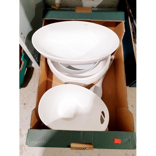 212 - A box of ceramic dishes. No shipping. Arrange collection or your own packer and shipper, please. Ele... 