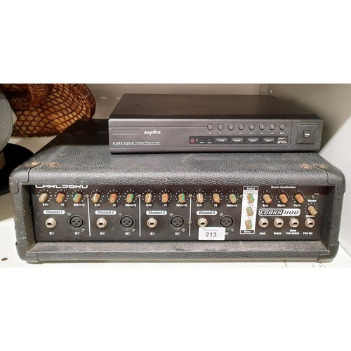 213 - A Carlsbro Cobra 1100 four channel amplifier together with a digital video recorder. No shipping. Ar... 