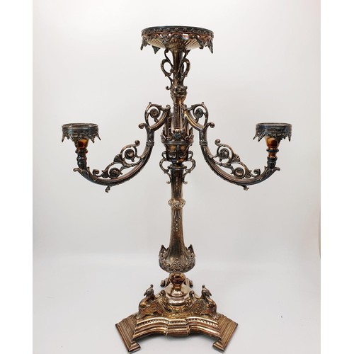 232 - An antique silver plated three branch candlestick table centre piece , height 47.5cm. No shipping. A... 