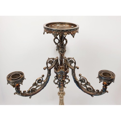 232 - An antique silver plated three branch candlestick table centre piece , height 47.5cm. No shipping. A... 