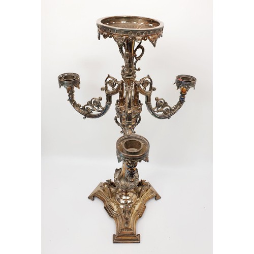 232 - An antique silver plated three branch candlestick table centre piece , height 47.5cm. No shipping. A... 