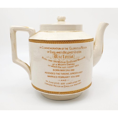 245 - A Victorian teapot commemorating the longest reign in English history, height 16cm. No shipping. Arr... 