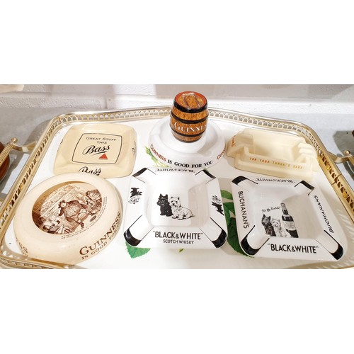 257 - Six vintage pub advertising ashtrays including Guinness. UK shipping £14.