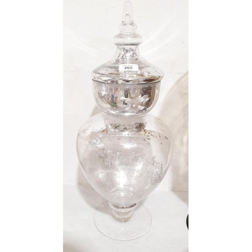 265 - A large lidded glass urn, height 56cm. No shipping. Arrange collection or your own packer and shippe... 