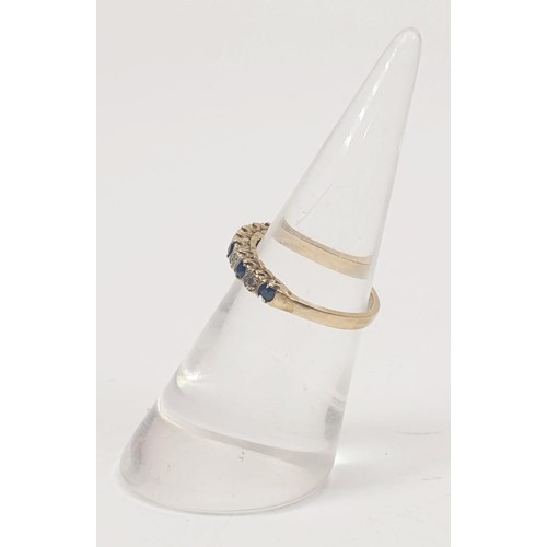 19 - A 9ct gold diamond and sapphire half eternity ring, gross weight 1.6g, size J. UK shipping £14.
