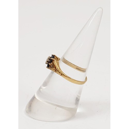 23 - A hallmarked 9ct gold diamond and sapphire cluster ring, gross weigh 1.5g, size N. UK shipping £14.