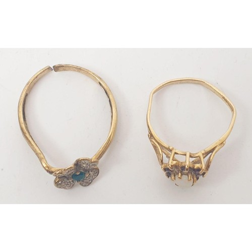 26 - Two scrap rings: one a 9ct gold ring set with opal and garnets, one stone missing, and a yellow meta... 