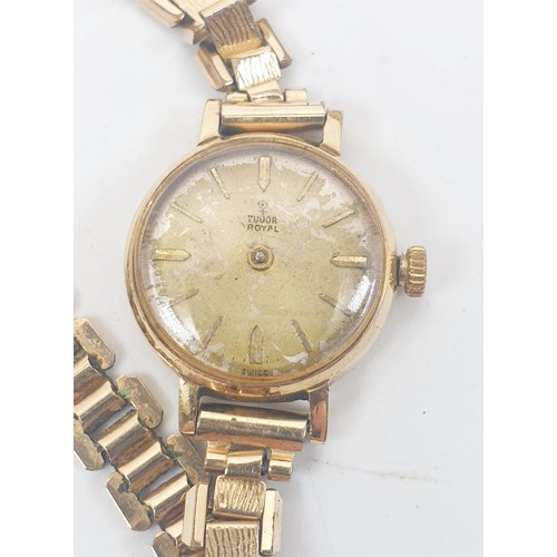 45 - A vintage ladies Tudor Royal cocktail wrist watch in a hallmarked 9ct gold case on a a gold plated b... 