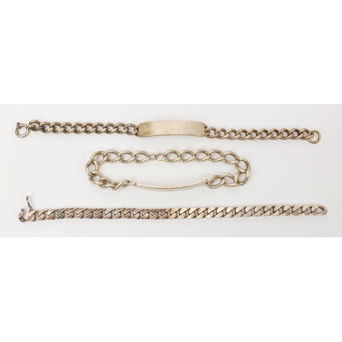 8 - Two hallmarked silver christening bracelets and a hallmarked silver bracelet, length 21cm, weight 94... 