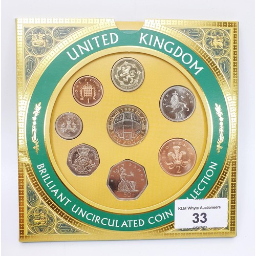 33 - Uncirculated coin sets: 1984, two for 1985, three for 1986 and 1999. UK shipping £14.