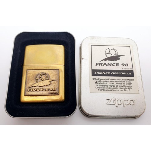 51 - Two Zippo lighters, one for France 98 World Cup and one for USA 96 Atlanta Olympics both in original... 
