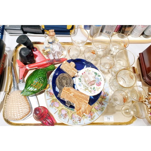 75 - A tray of assorted including glassware printed with pheasants. No Shipping. Arrange collection or yo... 