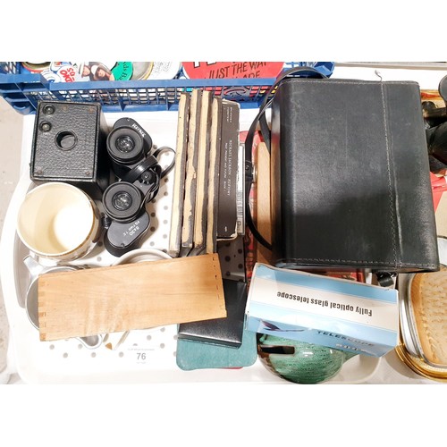 76 - A tray of assorted including four decorative tiles. No Shipping. Arrange collection or your own pack... 