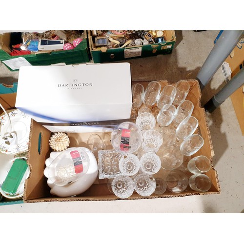 115 - Two boxes of glass and china including Dartington Crystal. No Shipping. Arrange collection or your o... 