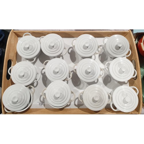 119 - Twelve new ceramic Le Creuset lidded cook pots. No Shipping. Arrange collection or your own packer a... 