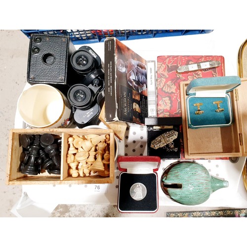 76 - A tray of assorted including four decorative tiles. No Shipping. Arrange collection or your own pack... 