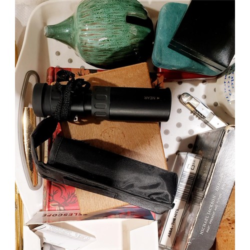 76 - A tray of assorted including four decorative tiles. No Shipping. Arrange collection or your own pack... 