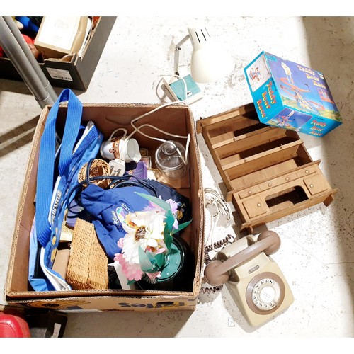93 - A box of assorted including a vintage telephone and desk lamp. No Shipping. Arrange collection or yo... 