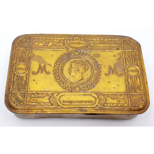 19 - A World War I 1914 Queen Mary Christmas tin, A/F, width 13cm. No international shipping.