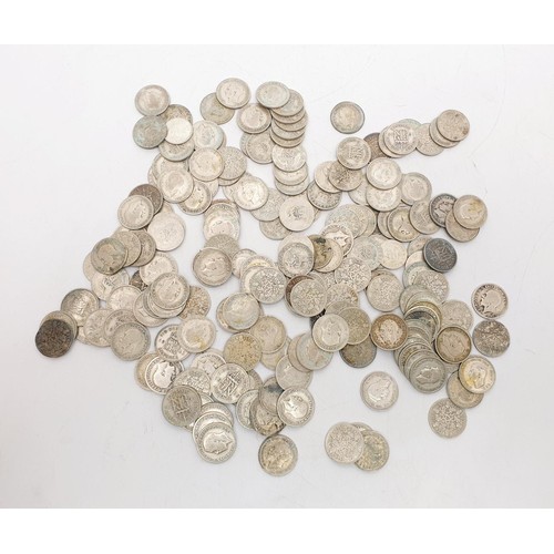 22 - A quantity of 1920-1946 silver content sixpence coins, weight 491g. No international shipping.