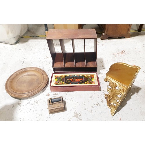 88 - A box of assorted including a gilt wall bracket and a church collection plate. No shipping. Arrange ... 