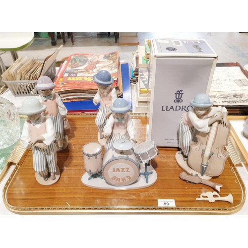 99 - Five Lladro Jazz Band figures, four of which are A/F, the tallest 21cm. No shipping. Arrange collect... 