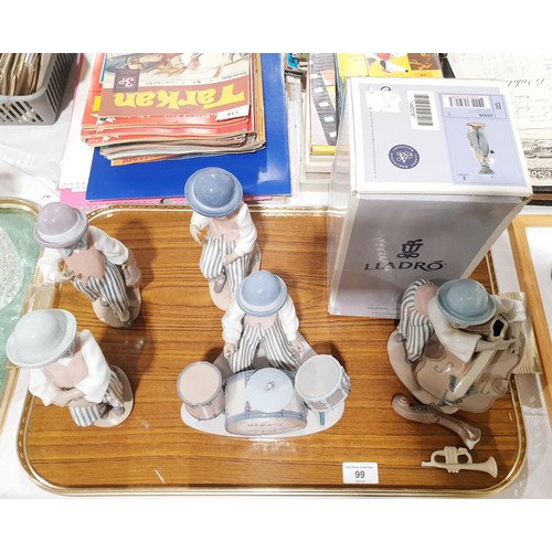 99 - Five Lladro Jazz Band figures, four of which are A/F, the tallest 21cm. No shipping. Arrange collect... 