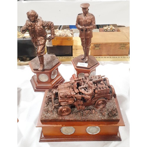 115 - Seven Danbury Mint resin bronze effect World War I and World War II figures, two A/F, the tallest 33... 