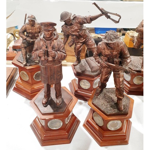 115 - Seven Danbury Mint resin bronze effect World War I and World War II figures, two A/F, the tallest 33... 