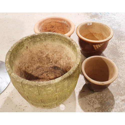 123 - Three ceramic garden planters and one concrete planter, diameter 44cm. No shipping. Arrange collecti... 