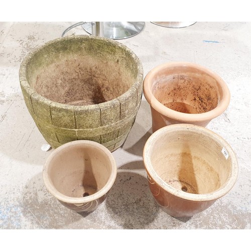 123 - Three ceramic garden planters and one concrete planter, diameter 44cm. No shipping. Arrange collecti... 