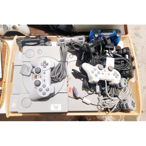 133 - Three Playstation 1 consoles and controllers. No shipping. Arrange collection or your own packer and... 