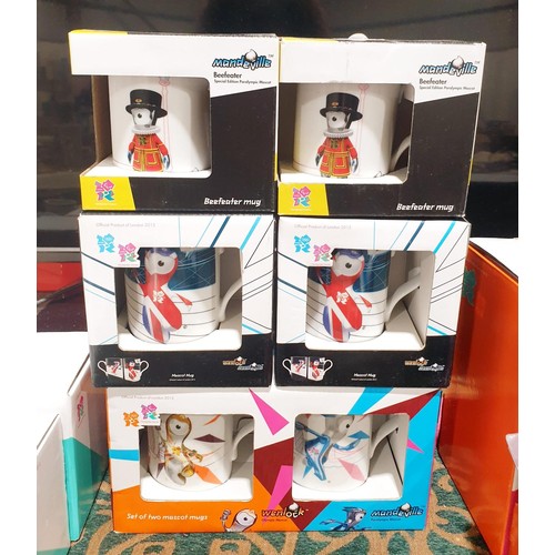 196 - A selection of new in box and loose London 2012 Olympics Mandeville & Wenlock mugs. No shipping. Arr... 