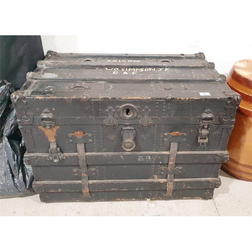 202 - An antique wooden chest with owners name Warrant Officer Simpson, J, F, RAF, 83.5x53.5x58.5cm. No sh... 