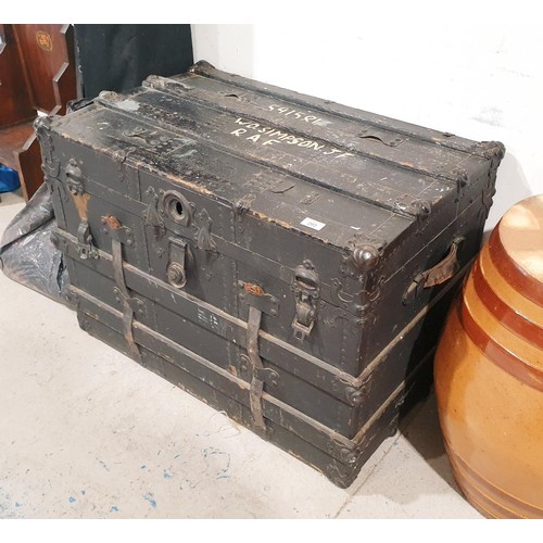 202 - An antique wooden chest with owners name Warrant Officer Simpson, J, F, RAF, 83.5x53.5x58.5cm. No sh... 