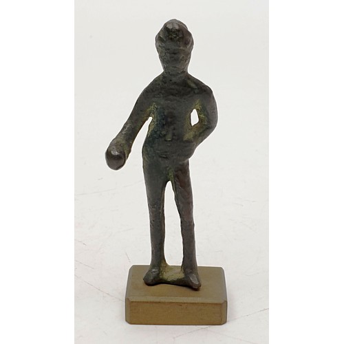 168 - An ancient Roman bronze sculpture depicting Hercules, lion's mane mantel and left hand on his hip, h... 