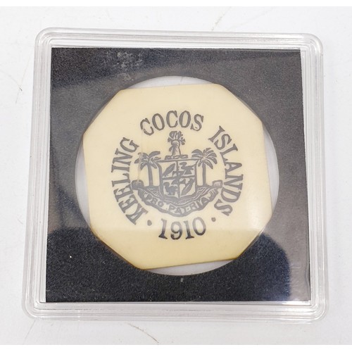 210 - AUSTRALIA. KEELING AND COCOS ISLANDS. Emergency coinage.
Plastic Ivorine 5 Rupee, 1913.
Obv: KEELING... 