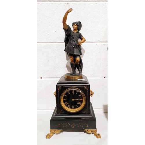 A Victorian slate clock with a spelter figure of a centurion, A/F ...