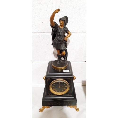 A Victorian slate clock with a spelter figure of a centurion, A/F ...
